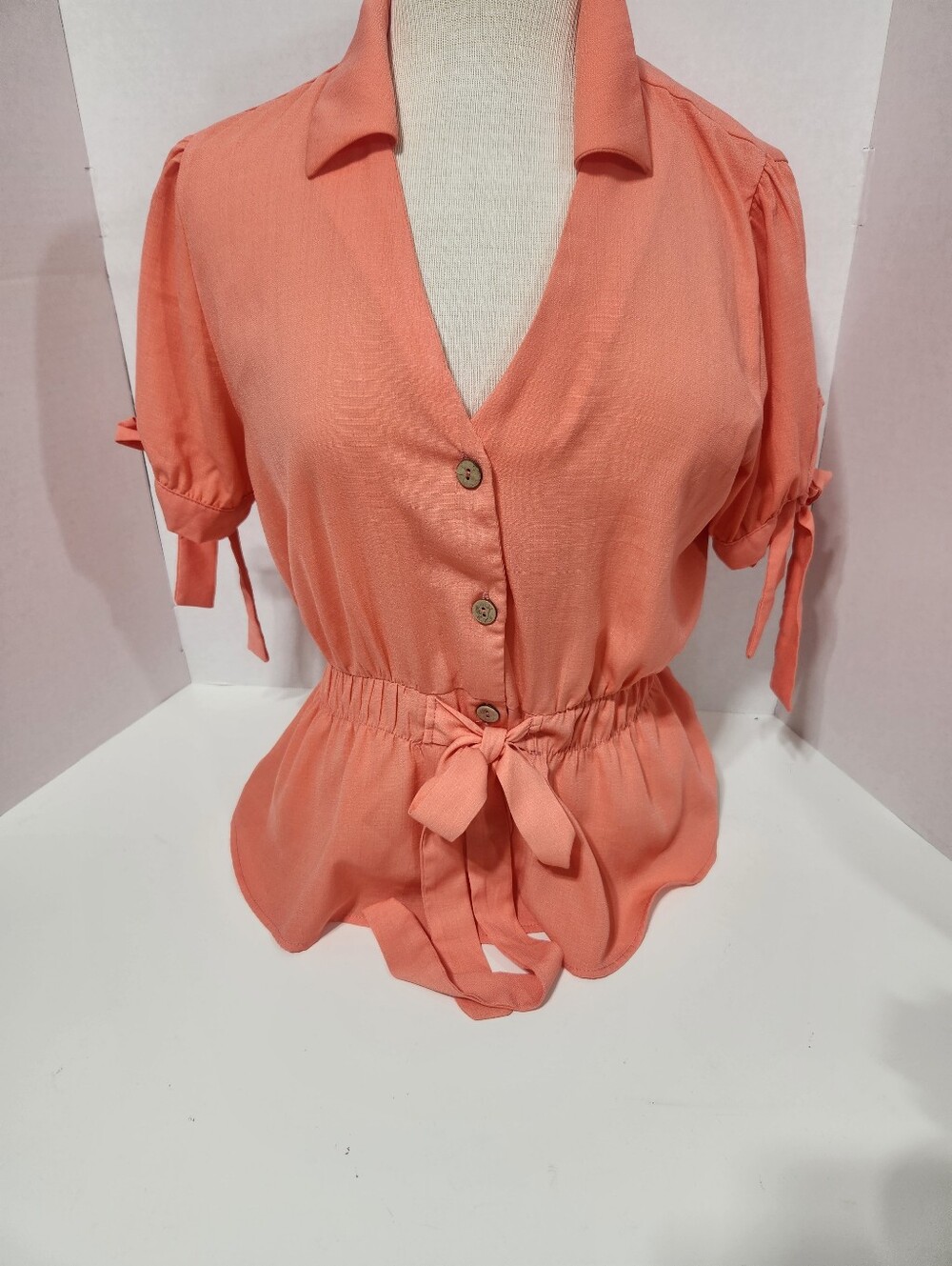 Sweet Rain Women's Orange Tie-Waist Button Front Top